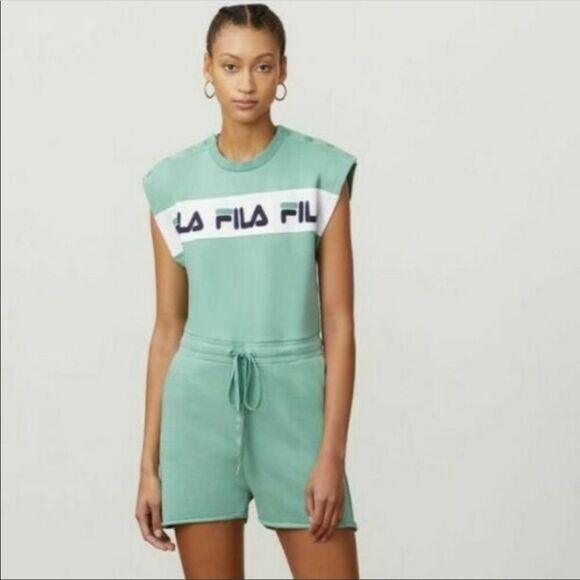 NWT FILA Costanza Green Logo Sweatshirt Romper XS 90s Y2K Sporty Lounging - Picture 1 of 14